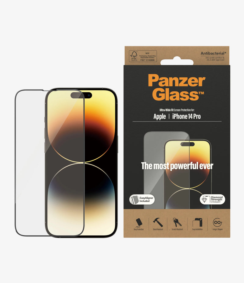 PanzerGlass Ultra Wide Fit Clear With Applicator - iPhone 14 Pro - حماية شاشة - بانزر جلاس - شفافة - حماية لجميع اطراف الجهاز - لجهاز الايفون 14 برو - مع عدة التركيب