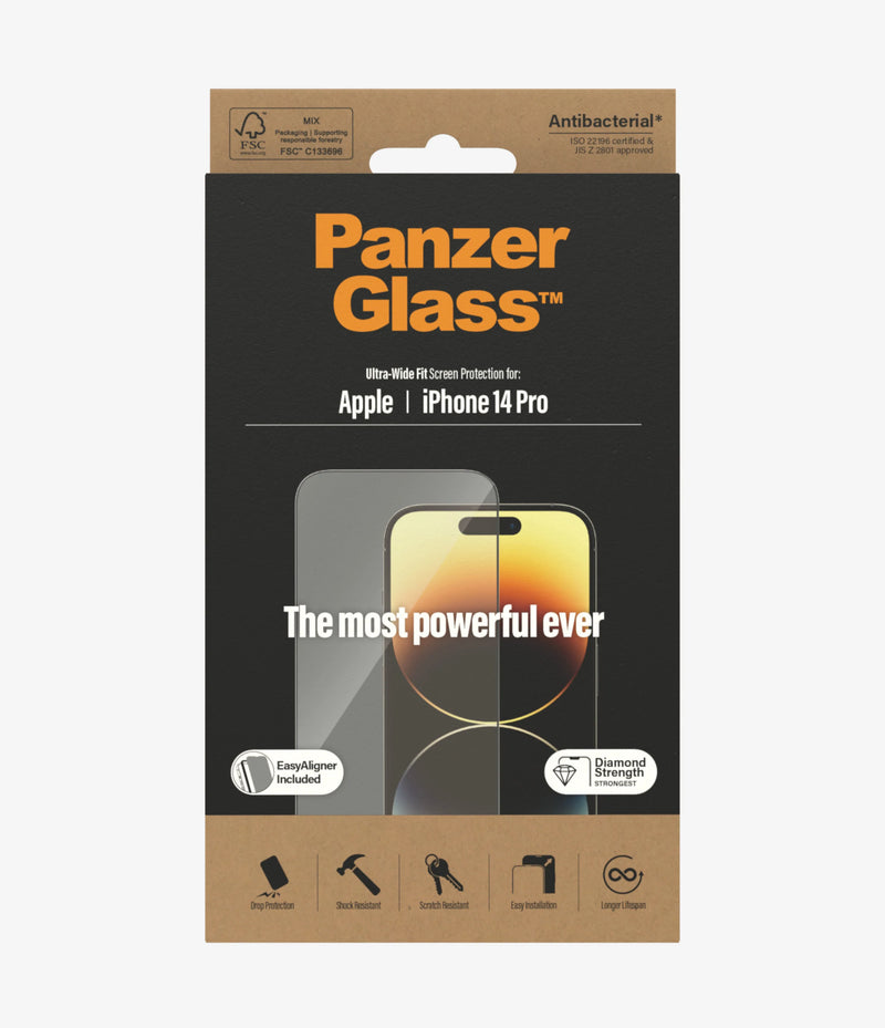PanzerGlass Ultra Wide Fit Clear With Applicator - iPhone 14 Pro - حماية شاشة - بانزر جلاس - شفافة - حماية لجميع اطراف الجهاز - لجهاز الايفون 14 برو - مع عدة التركيب