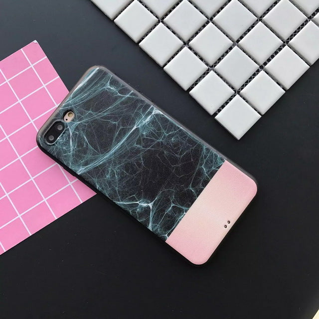 Three Quarter Black Marble and Pink Case