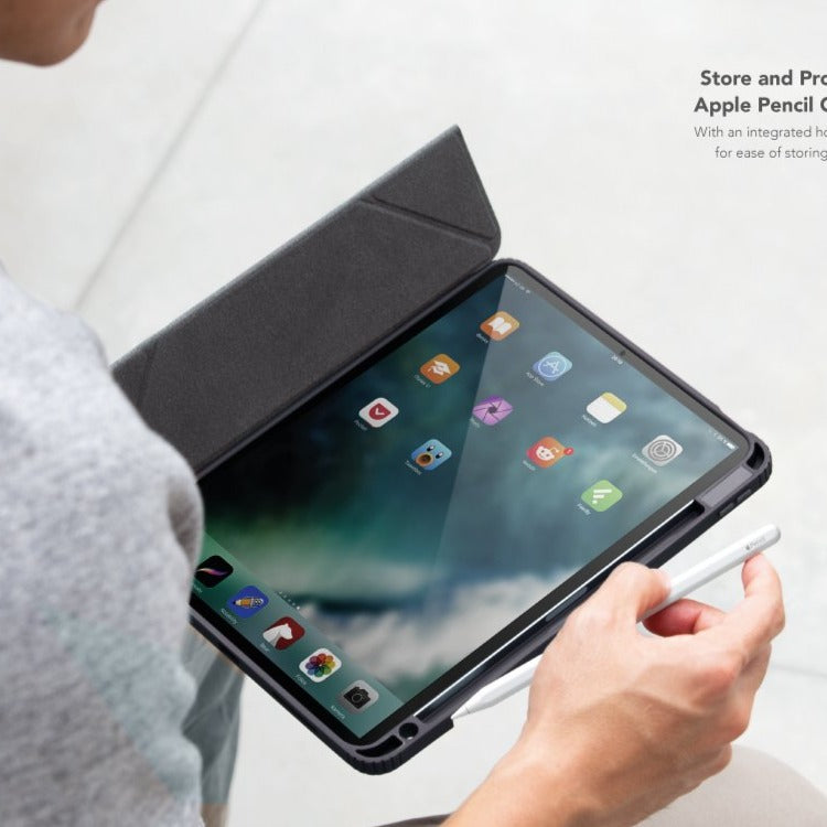 Uniq Moven Antimicrobial Case for iPad - Charcoal Gray - كفر ايباد - يونيك - حماية عالية - أكثر من وضعيه للأستاند - مع مكان للقلم