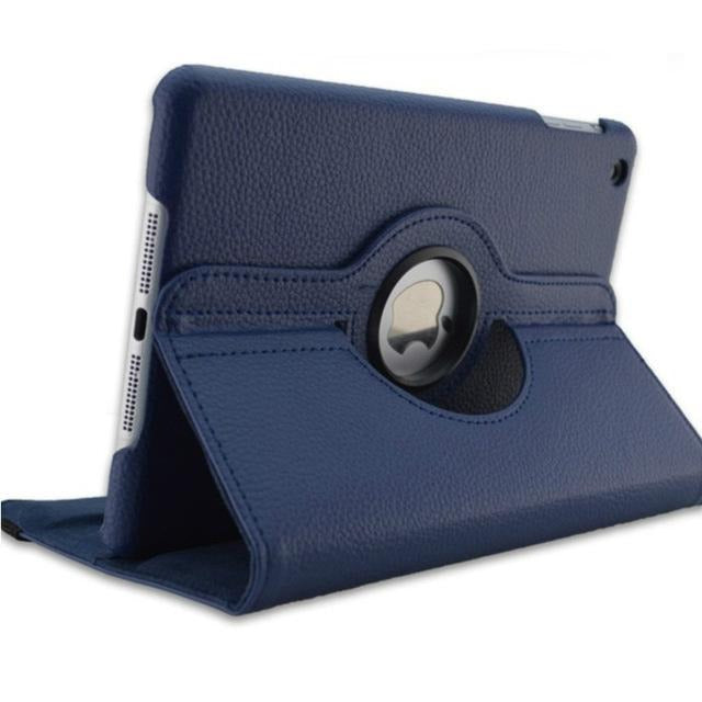 iPad Leather Case with 360 Degree Rotating Stand - iPad mini 6 - 2021 - Dark Blue - كفر حماية ايباد مع ستاند