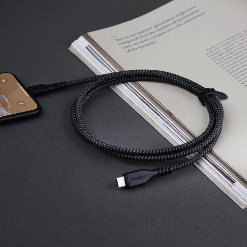 Energea FibraTough USB-C to Lightning Cable (1.5m) - Black - كيبل شحن ايفون تايب سي - انيرجيا - 1.5 متر - كفالة 5 سنين - لدعم الشحن السريع لاجهزة الايفون