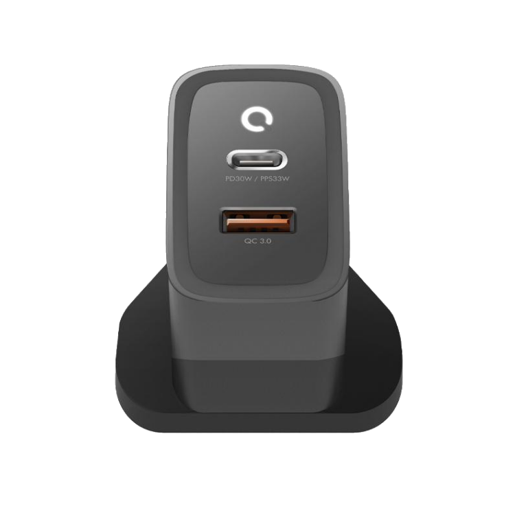 Energea AmpCharge PD30+ USB-C + USB-A PD 30W Wall Charger - Gunmetal - شاحن حائط - انيرجيا - قوة 30 واط -فتحة للشحن السريع - 1 تايب سي بي دي - 1 للشحن العادي - كفالة 5 سنوات