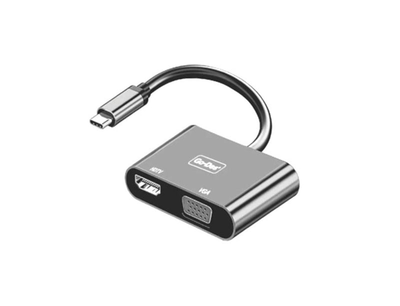 Go-Des 2 in 1 USB-C to HDMI + VGA Converter - وصلة تايب سي - 2 في 1 - اتش دي ام اي + في جي ايه