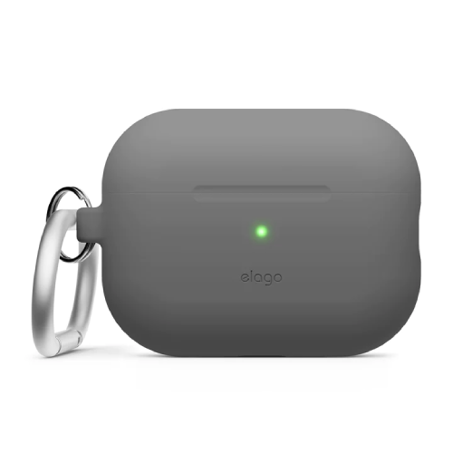 Elago AirPods Pro 1/2 Silicone Hang Case - Dark Gray - كفر حماية سماعة ابل ايربودز  برو 1/2 - ايلاقو - مع ميدالية علاقة
