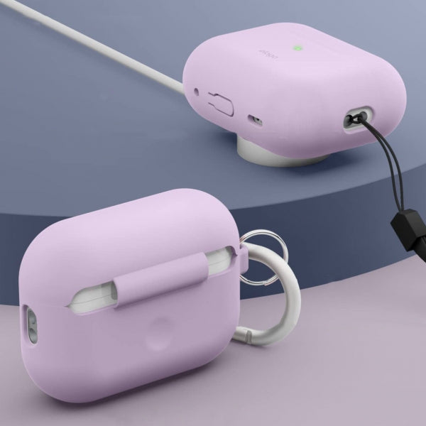 Elago Silicone Hang Case for Apple AirPods Pro 1/2 - Lavender - كفر حماية سماعة ابل ايربودز برو 1/2 - ايلاقو - مع ميدالية علاقة