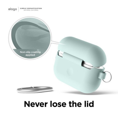 Elago AirPods Pro 1/2 Silicone Hang Case - Mint - كفر حماية سماعة ابل ايربودز برو 1/2 - ايلاقو - مع ميدالية علاقة
