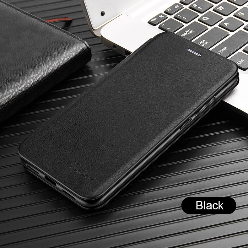 Black Leather Case with Wallet Card Slot Flip - كفر جلد مع محفظة للبطاقات
