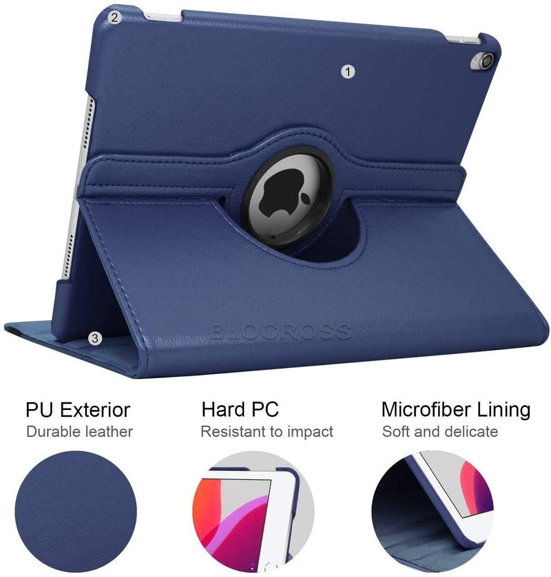 iPad Leather Case with 360 Degree Rotating Stand - iPad mini 6 - 2021 - Dark Blue - كفر حماية ايباد مع ستاند
