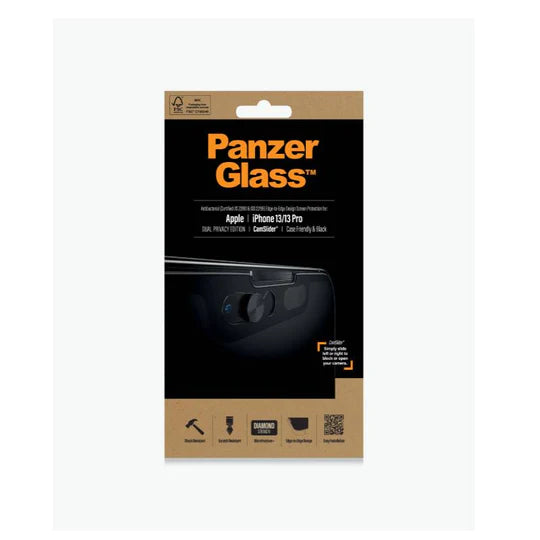 PanzerGlass CF Camslider AB iPhone 14/13/13 Pro - Privacy - حماية شاشة خصوصية عالية الجودة - مع غطاء للكاميرا - بانزر جلاس - ايفون 13 \ ايفون 13 برو