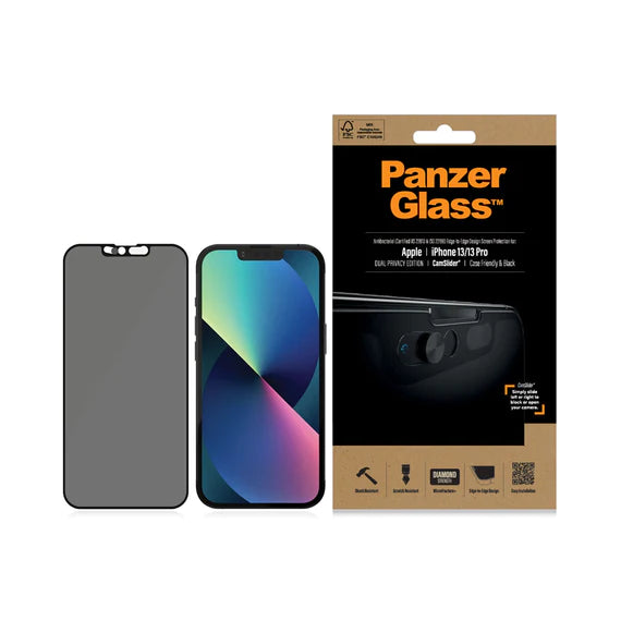 PanzerGlass CF Camslider AB iPhone 14/13/13 Pro - Privacy - حماية شاشة خصوصية عالية الجودة - مع غطاء للكاميرا - بانزر جلاس - ايفون 13 \ ايفون 13 برو