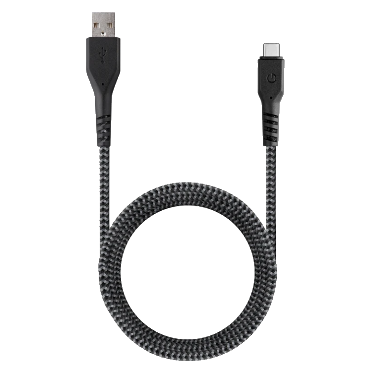 Energea NyloFlex USB-A to USB-C to (1.5m) Cable - Black - سلك شحن تايب سي - انيرجيا - كفالة 5 سنين
