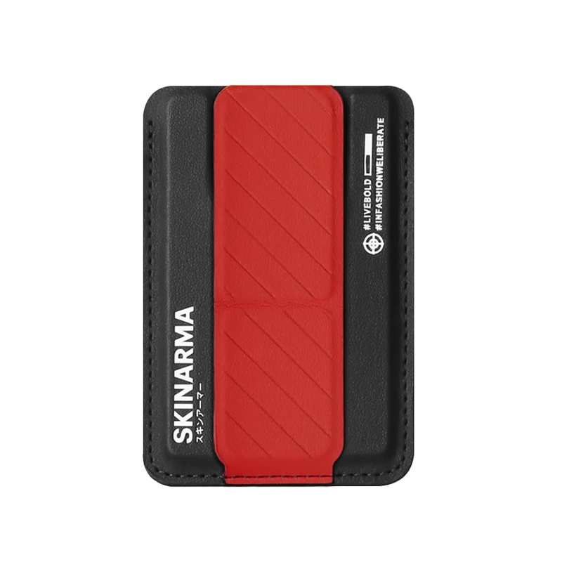 SkinArma Kado Mag-Charge Card Holder With Grip Stand - Black / Red - مسكة مغناطيس - ماق سيف - وستاند جانبي ورأسي ومحفظة للبطاقات - سكين ارما