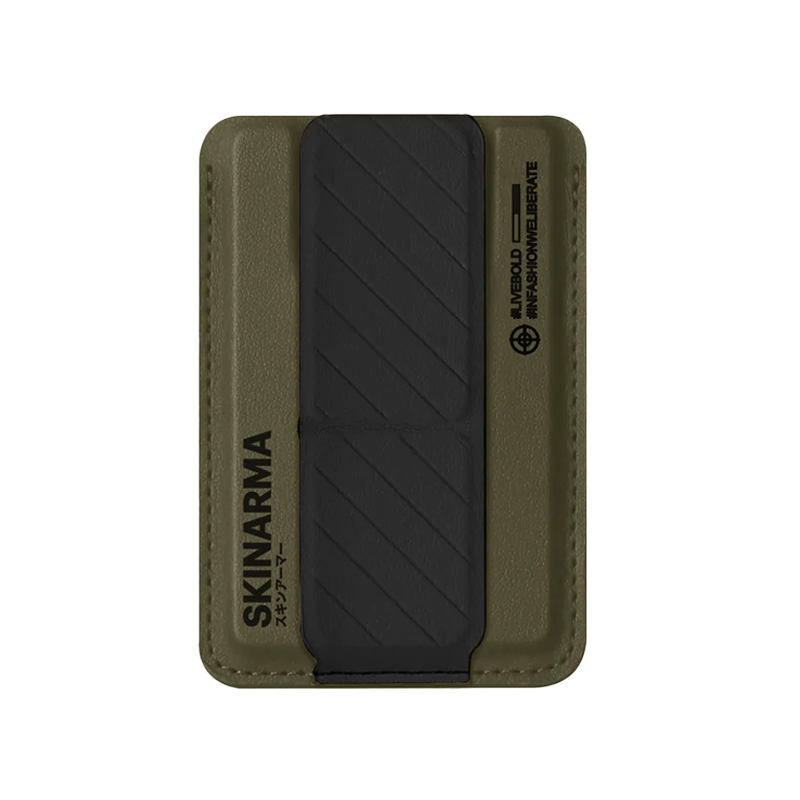 SkinArma Kado Mag-Charge Card Holder With Grip Stand - Green / Black - ماسكة مغناطيس - ماق سيف - وستاند جانبي ورأسي ومحفظة للبطاقات - سكين ارما