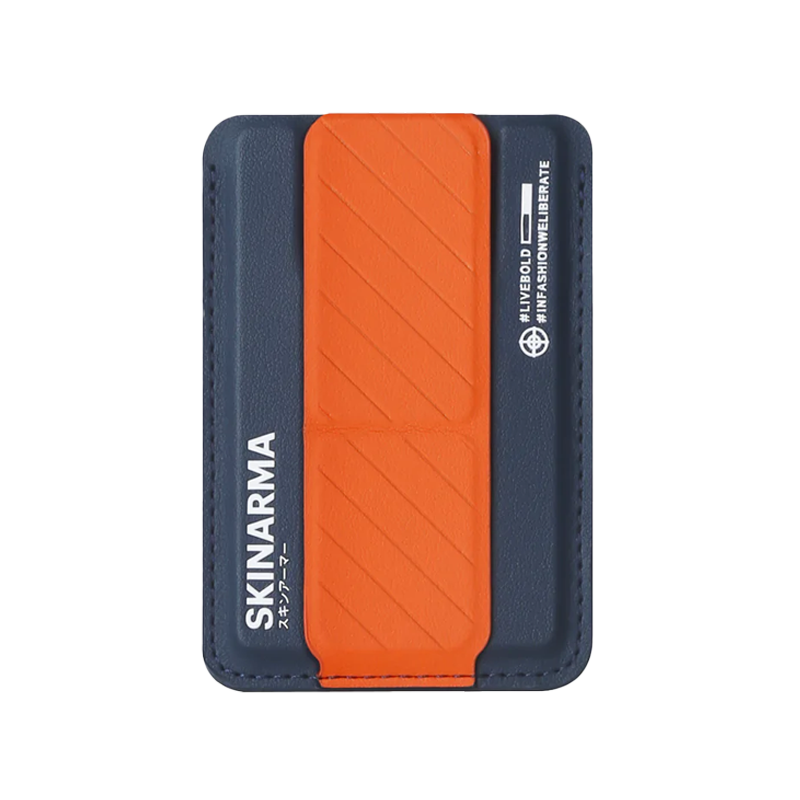 SkinArma Kado Mag-Charge Card Holder With Grip Stand - Blue / Orange - مسكة مغناطيس - ماق سيف - وستاند جانبي ورأسي ومحفظة للبطاقات - سكين ارما