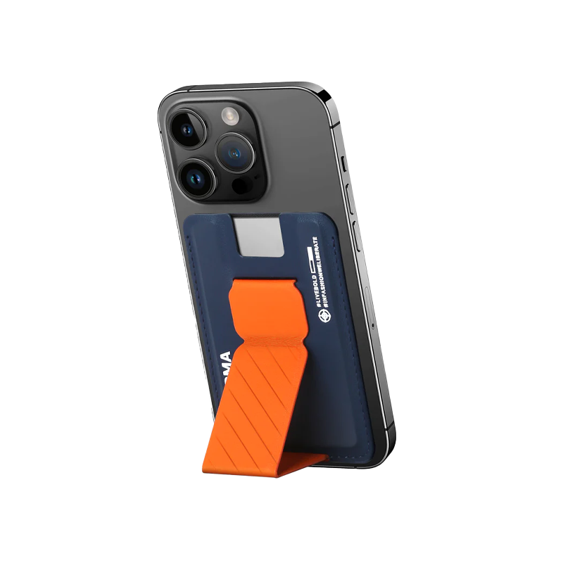 SkinArma Kado Mag-Charge Card Holder With Grip Stand - Blue / Orange - مسكة مغناطيس - ماق سيف - وستاند جانبي ورأسي ومحفظة للبطاقات - سكين ارما