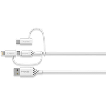 OtterBox 3-in-1 USBA-Micro/Lightning/USB-C Cable - White - سلك شحن - 3 في 1 - اوتربوكس - كفالة 5 سنين