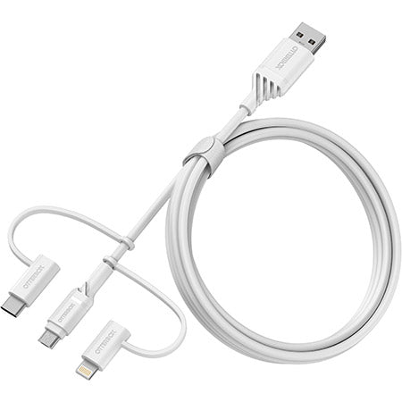 OtterBox 3-in-1 USBA-Micro/Lightning/USB-C Cable - White - سلك شحن - 3 في 1 - اوتربوكس - كفالة 5 سنين