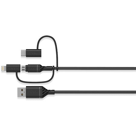 OtterBox 3-in-1 USBA-Micro/Lightning/USB-C Cable - Black [V] - سلك شحن - 3 في 1 - اوتربوكس - كفالة 5 سنين